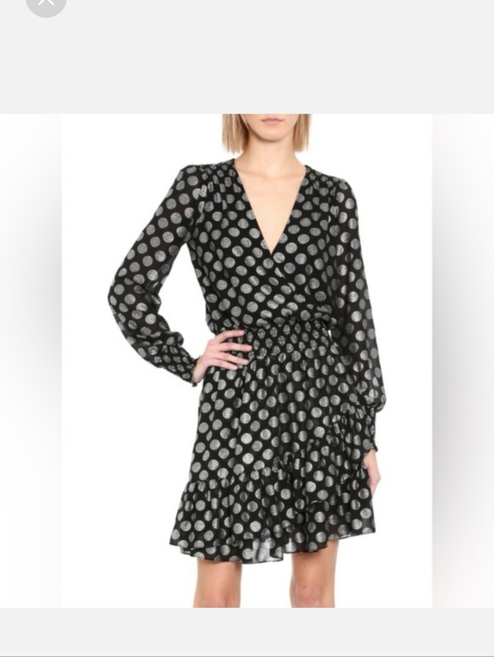 MICHAEL Michael Kors Women's Black Polka Dot V-Neck Long Sleeve Dress